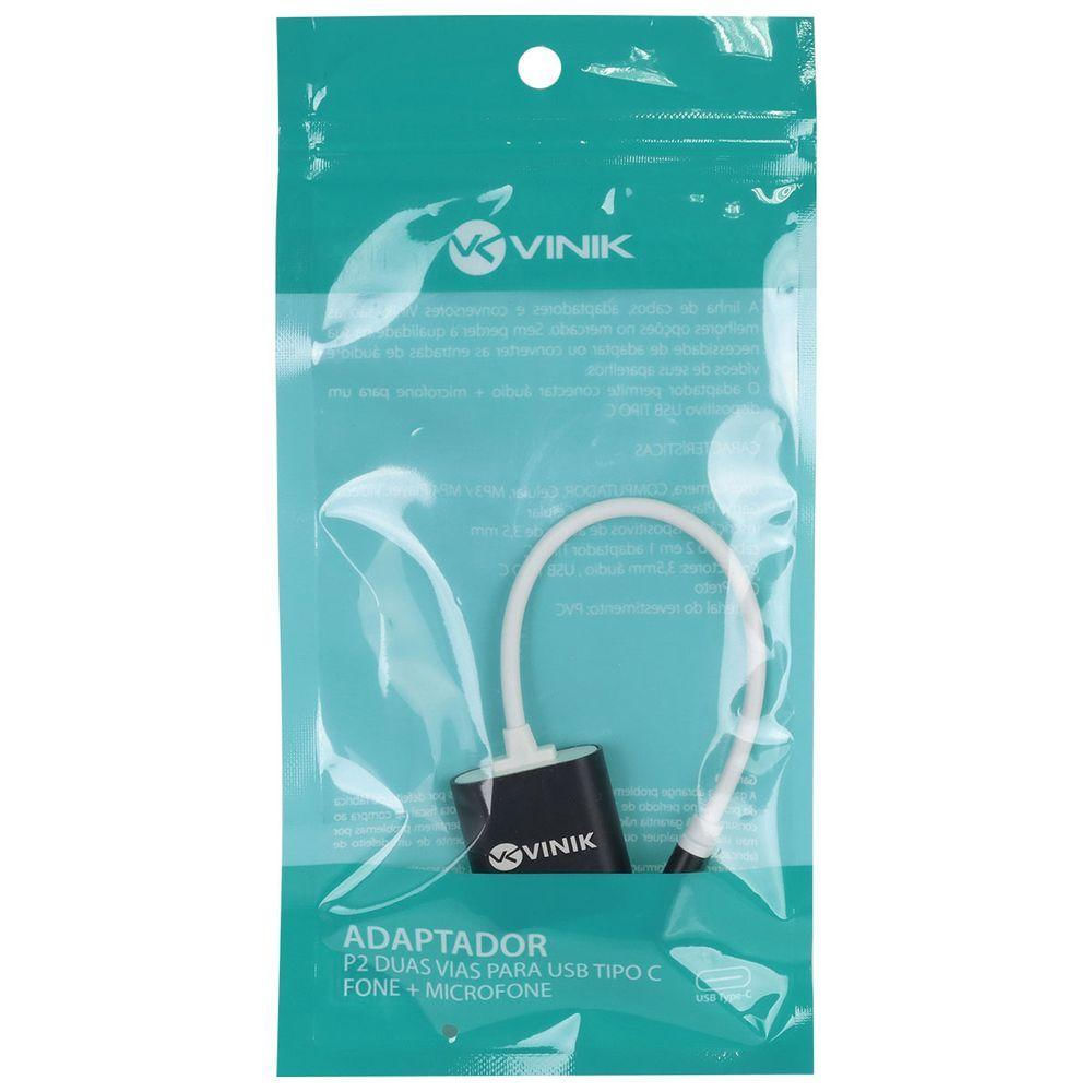 Adaptador Fone De Ouvido P2 3.5mm Duas Vias Para Usb Tipo C Fone + Microfone- Adfmusbtc