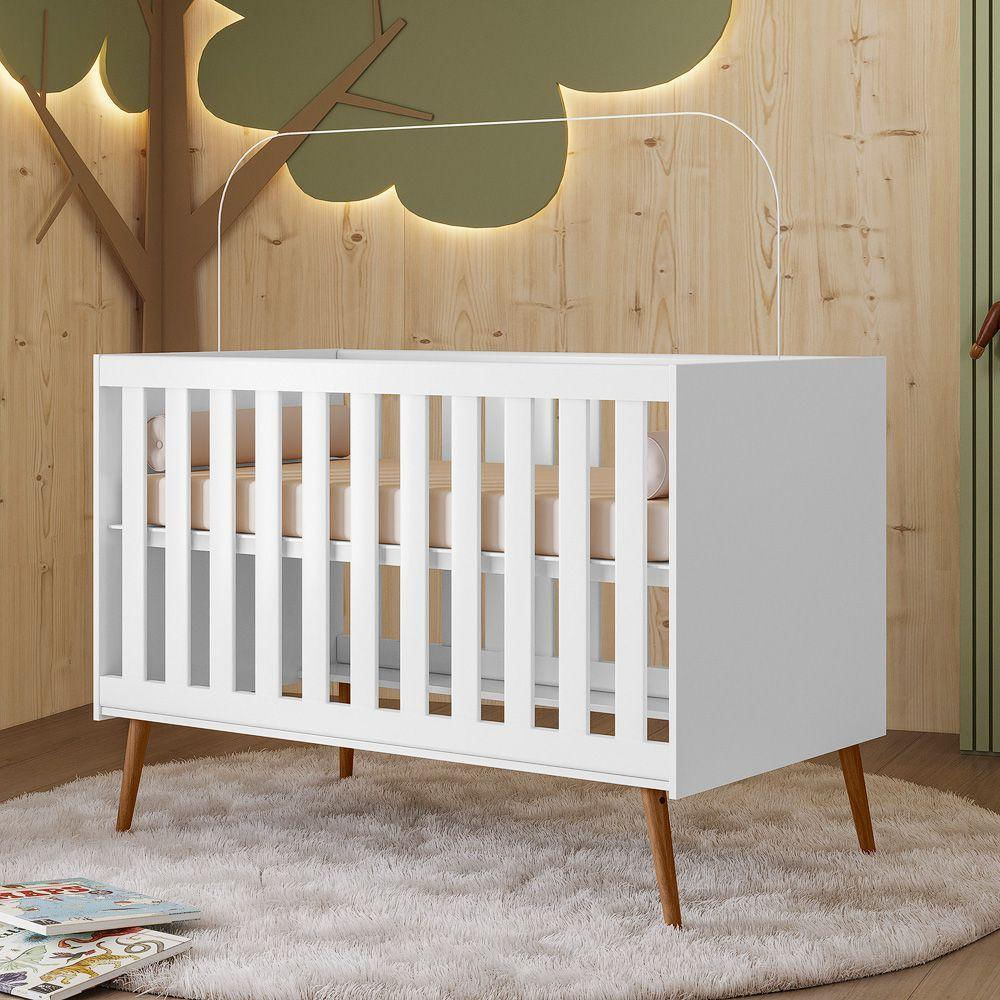 Berço Infantil Lunna 100% MDF Estilo Retrô Branco