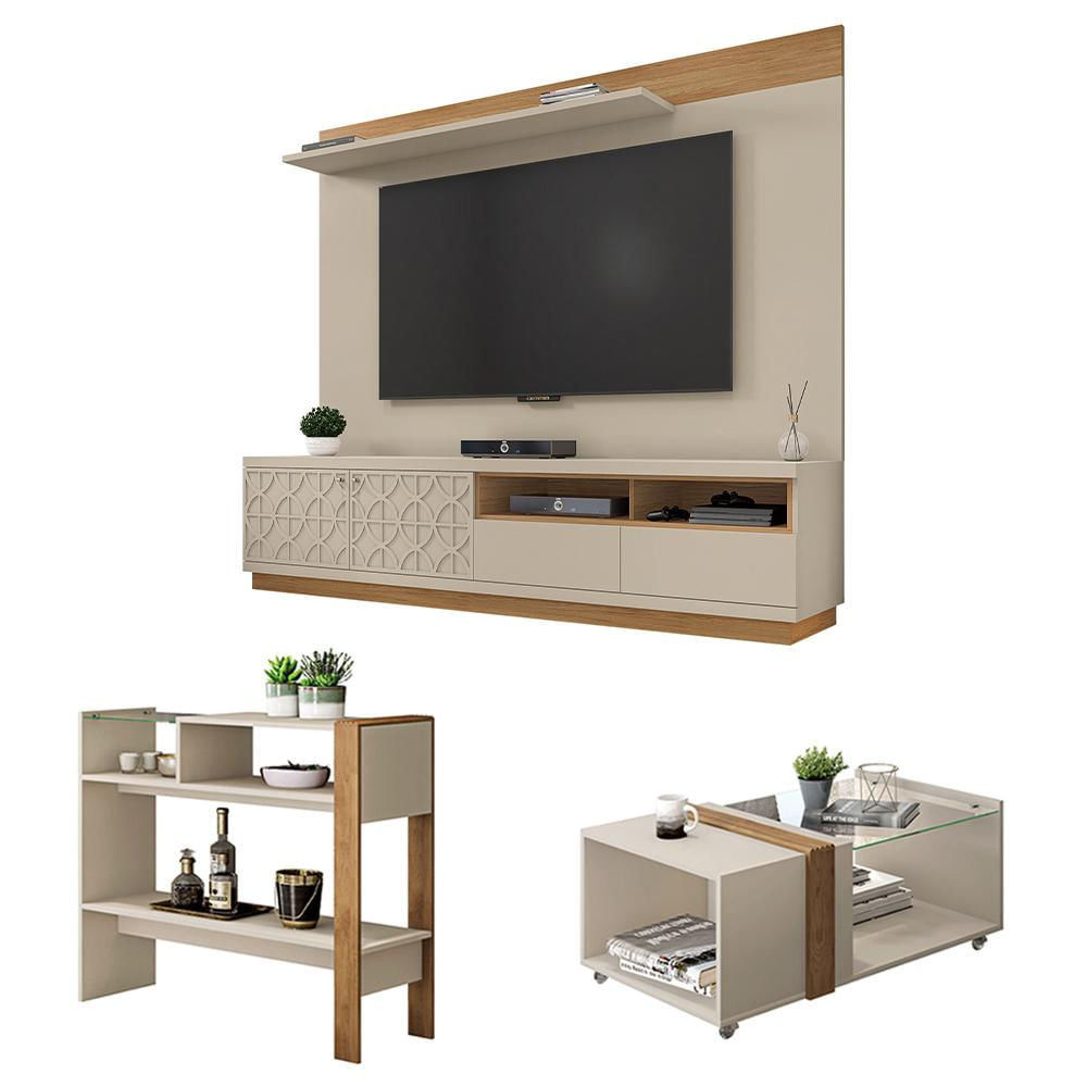 Conjunto Sala Kit Rack Painel Aparador Mesa Renda Caemmun