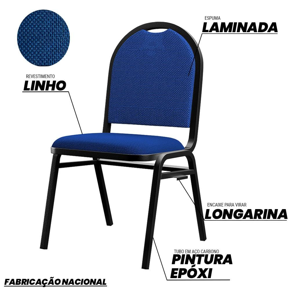 Kit 3 Cadeiras Hoteleiras Auditório Empilhável Linho M23 Azul - Mpozenato