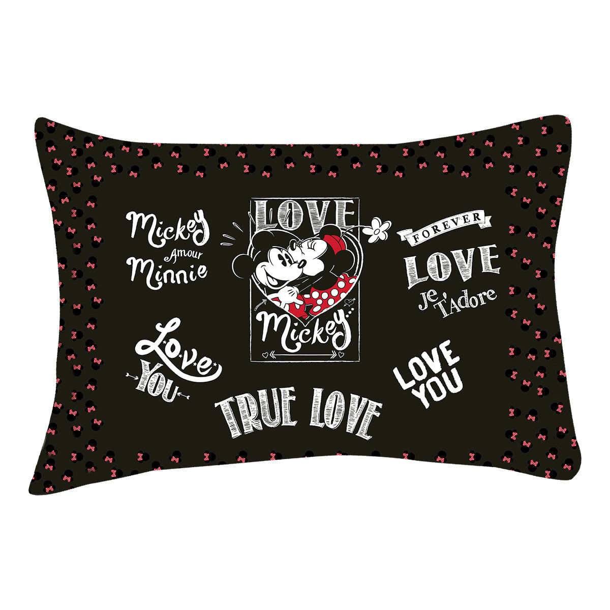 Fronha Portallar Malha Disney Estampa Localizada Jadore Love Black 48cmx68cm Preto