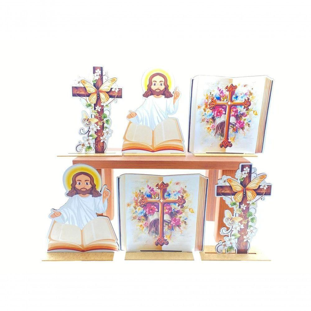 Kit Display De Mesa 6 Peças Para Festa Religioso Mdf