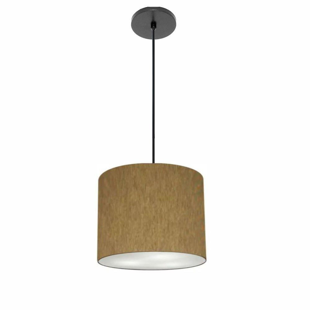 Luminária Pendente Vivare Free Lux Md-4107 Cúpula Em Tecido 25x20cm Cáqui Da Canopla Canopla Preta E Fio Preto