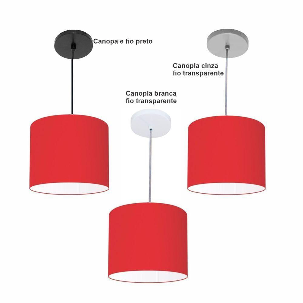 Luminária Pendente Vivare Free Lux Md-4105 Cúpula Em Tecido Vermelho Da Canopla Canopla Branca E Fio Cristal