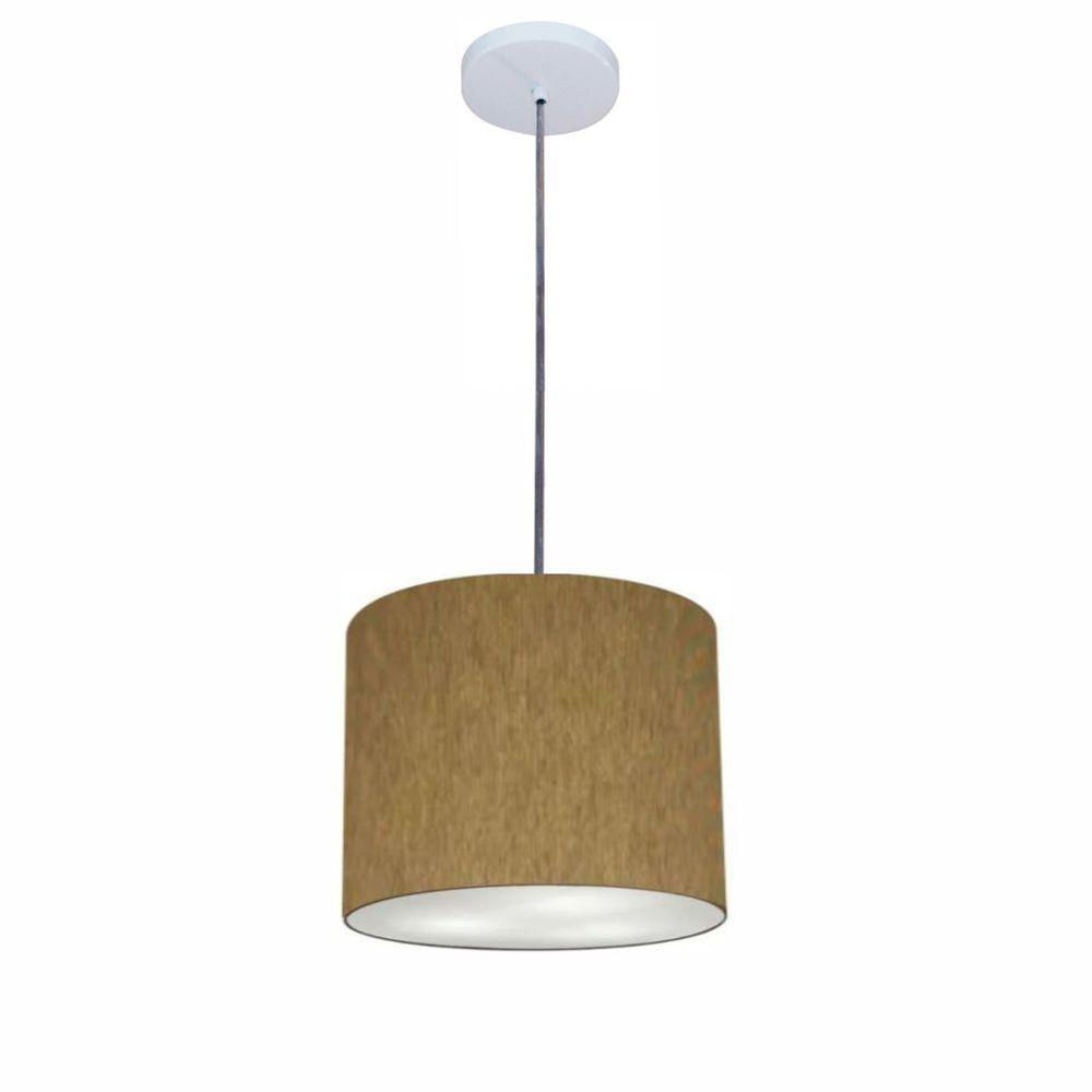 Luminária Pendente Vivare Free Lux Md-4105 Cúpula Em Tecido Cáqui Da Canopla Canopla Branca E Fio Cristal