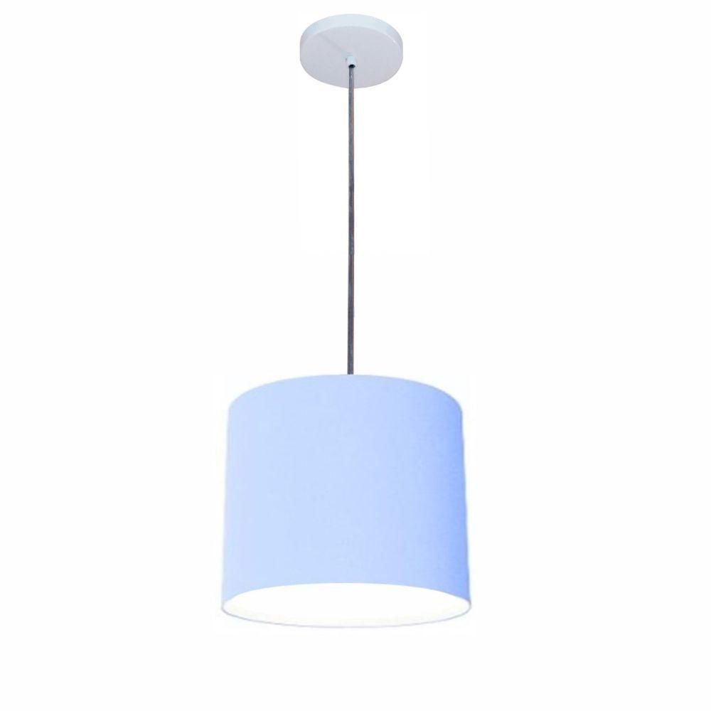 Luminária Pendente Vivare Free Lux Md-4105 Cúpula Em Tecido Azul-bebê Da Canopla Canopla Branca E Fio Cristal