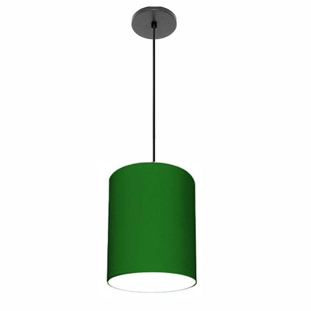 Luminária Pendente Vivare Free Lux Md-4104 Cúpula Em Tecido Verde-folha Da Canopla Canopla Preta E Fio Preto