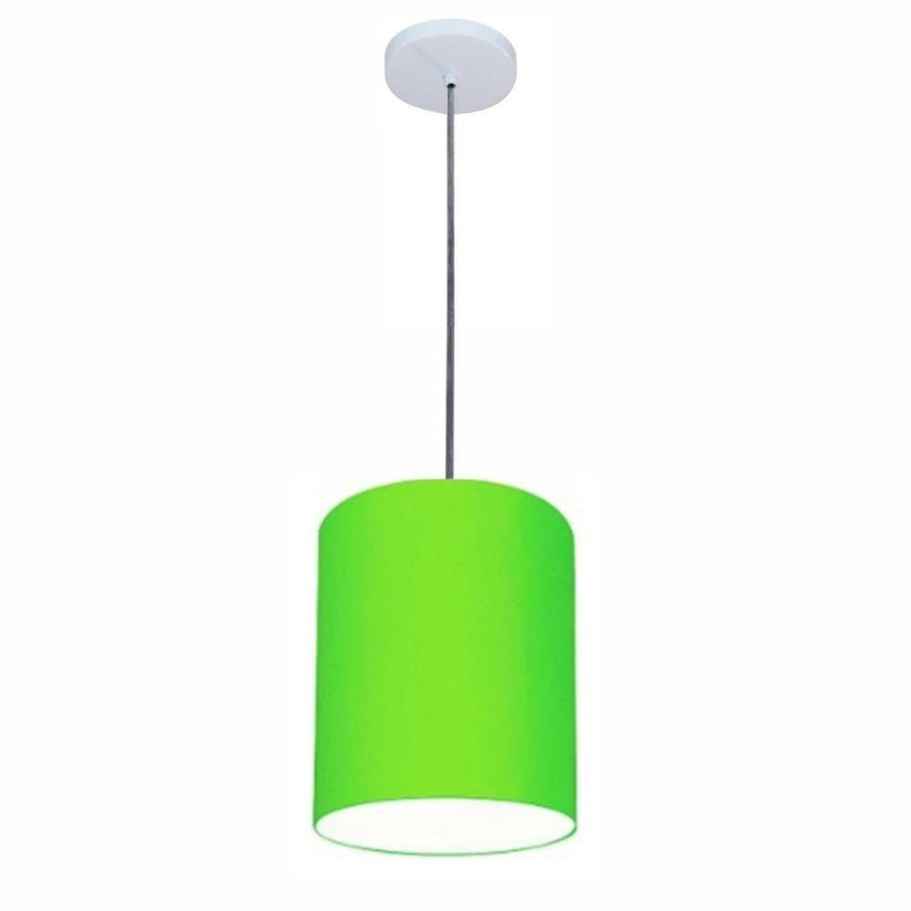 Luminária Pendente Vivare Free Lux Md-4103 Cúpula Em Tecido Verde-limão Da Canopla Canopla Branca E Fio Cristal