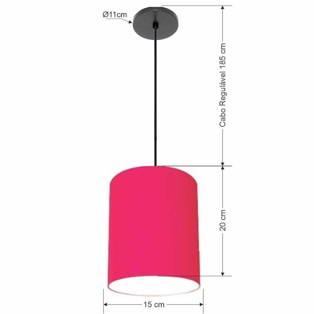 Luminária Pendente Vivare Free Lux Md-4103 Cúpula Em Tecido Pink Da Canopla Canopla Preta E Fio Preto