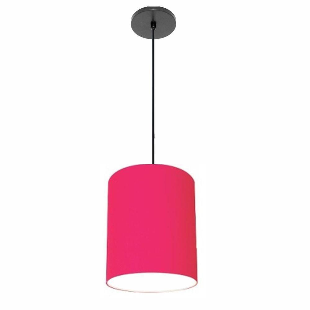 Luminária Pendente Vivare Free Lux Md-4103 Cúpula Em Tecido Pink Da Canopla Canopla Preta E Fio Preto