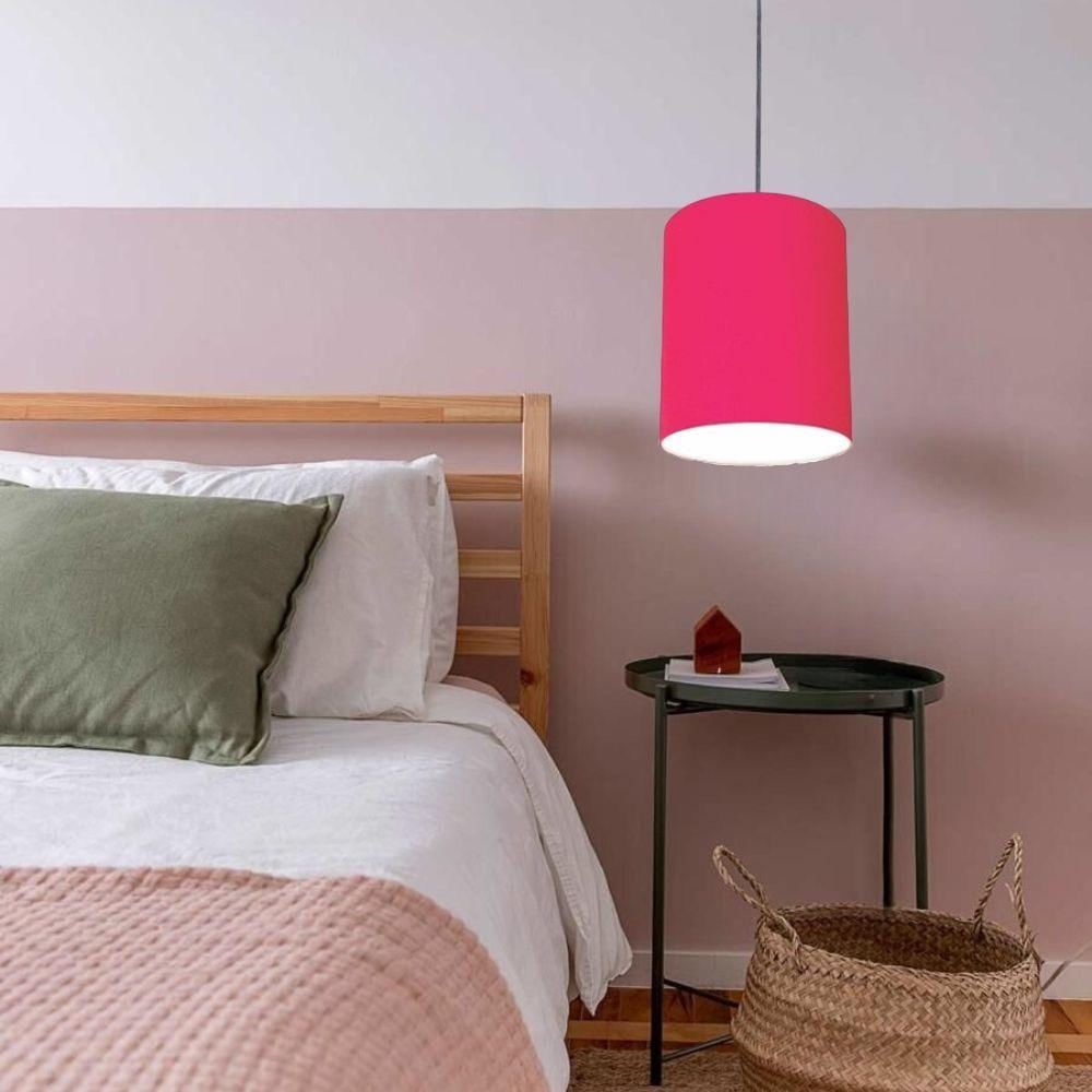 Luminária Pendente Vivare Free Lux Md-4103 Cúpula Em Tecido Pink Da Canopla Canopla Preta E Fio Preto