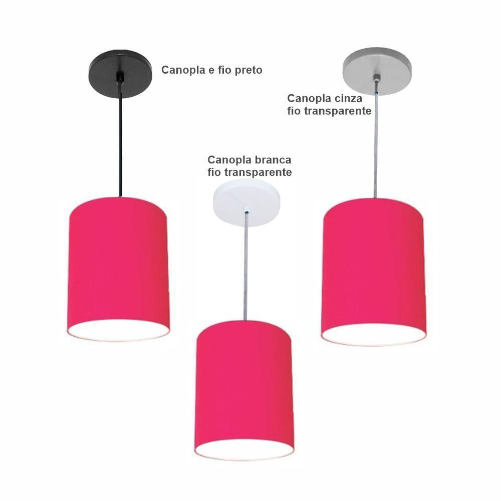 Luminária Pendente Vivare Free Lux Md-4103 Cúpula Em Tecido Pink Da Canopla Canopla Preta E Fio Preto