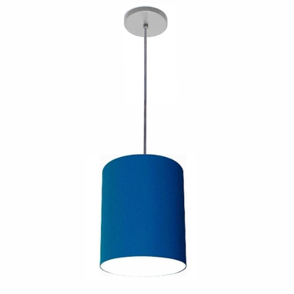 Luminária Pendente Vivare Free Lux Md-4103 Cúpula Em Tecido Azul-marinho Da Canopla Canopla Cinza E Fio Cristal