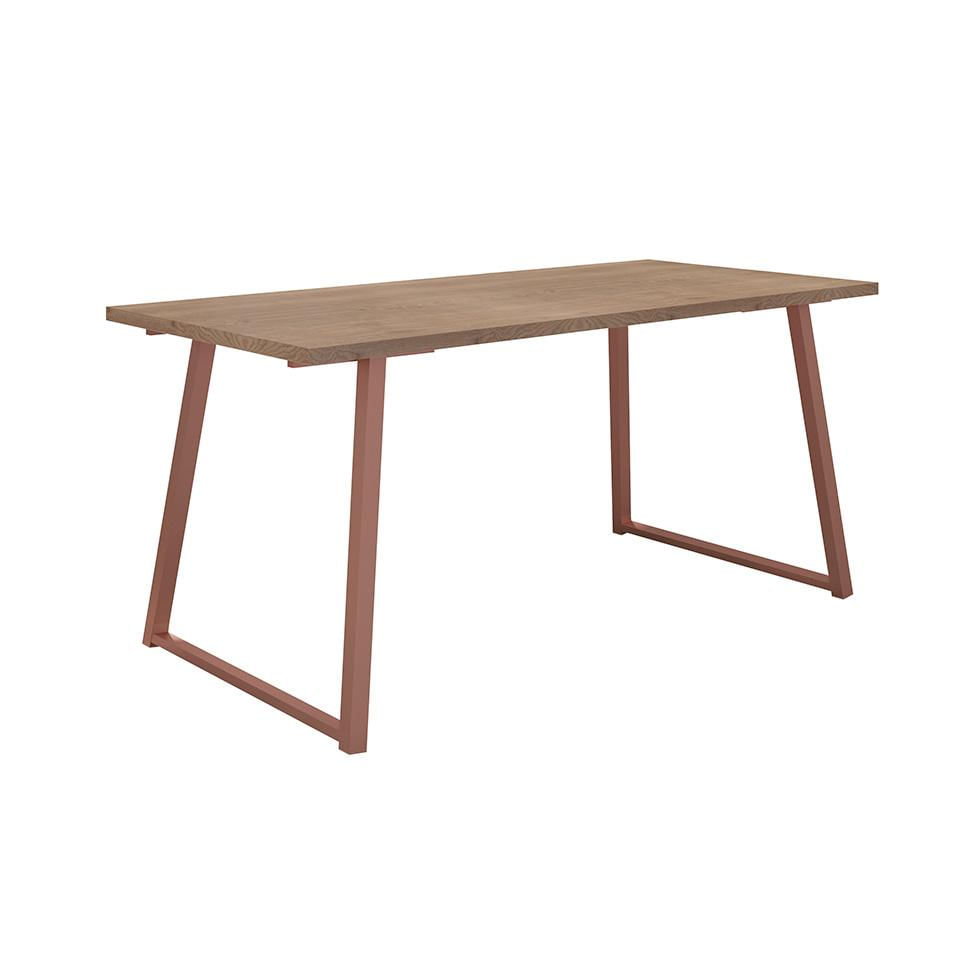 Conjunto de Mesa Retangular com Tampo de MDP Amadeirado Atlanta e 6 Cadeiras Mônaco Revestimento Sintético Cinza e Cobre