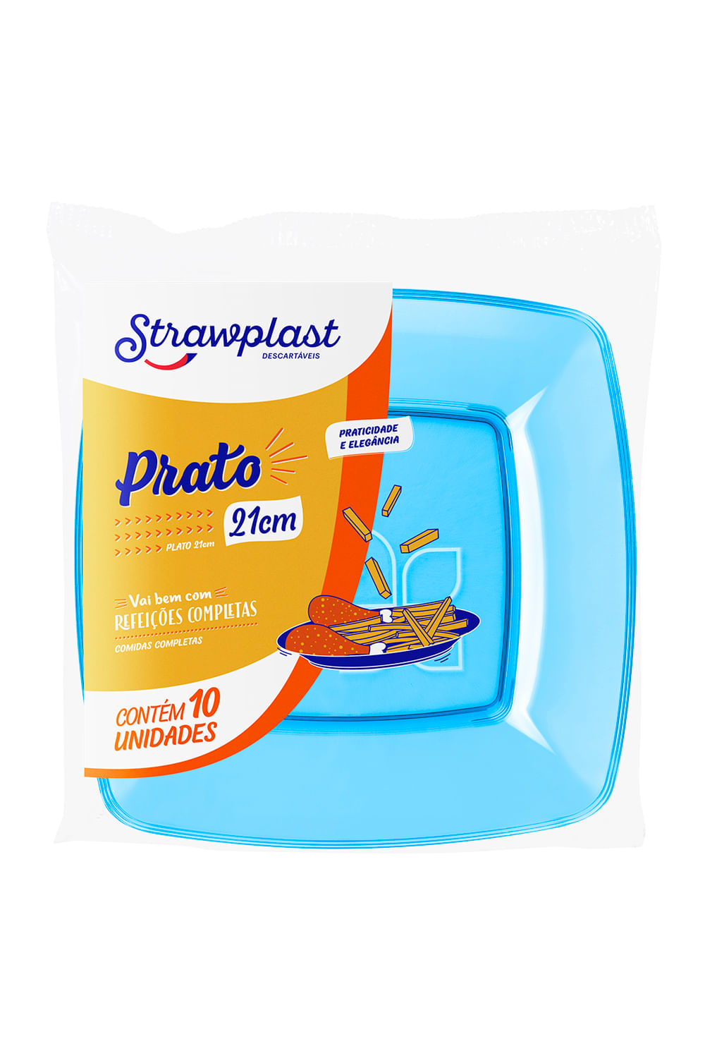 Prato Descartável Strawplast Quadrado 21cm com 10 Unidades Azul