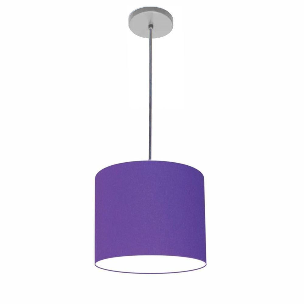 Luminária Pendente Vivare Free Lux Md-4107 Cúpula Em Tecido 25x20cm Roxo Da Canopla Canopla Cinza E Fio Cristal