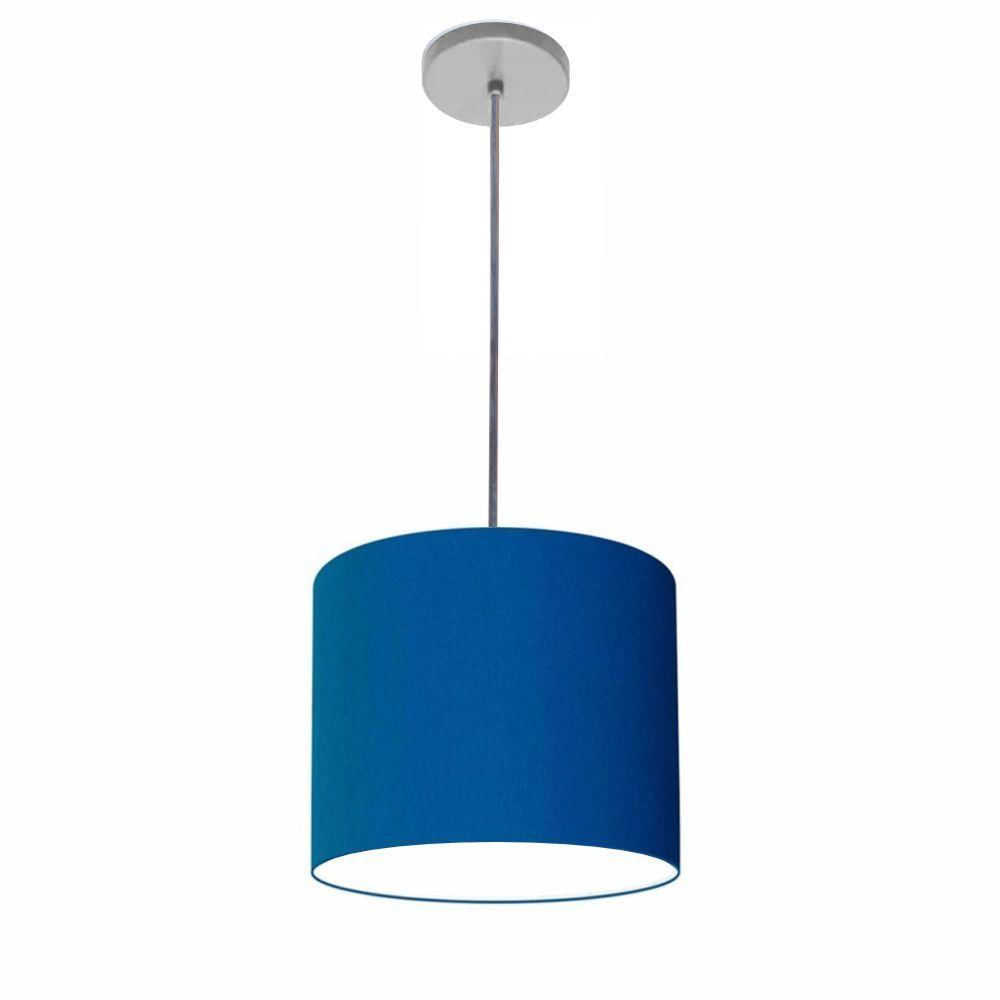 Luminária Pendente Vivare Free Lux Md-4105 Cúpula Em Tecido Azul-marinho Da Canopla Canopla Cinza E Fio Cristal