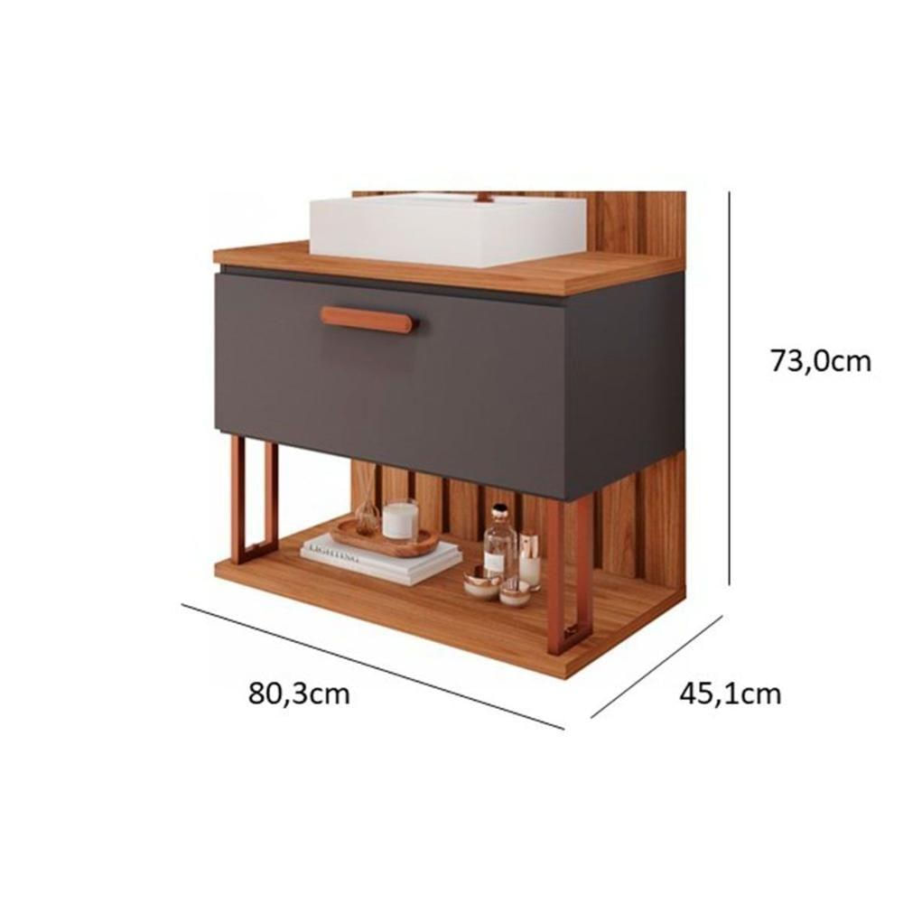 Gabinete De Banheiro Balcão Duna 1 Porta Com cuba 80cm Cimento-freijo - Mgm