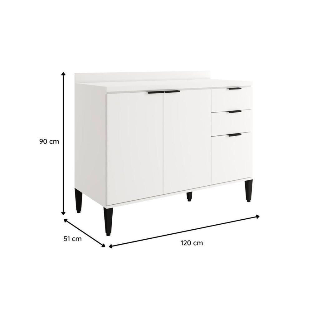 Balcão De Cozinha Alpha 2506 3 Portas E 2 Gavetas S-tampo 120cm Freijo-off White - Carraro