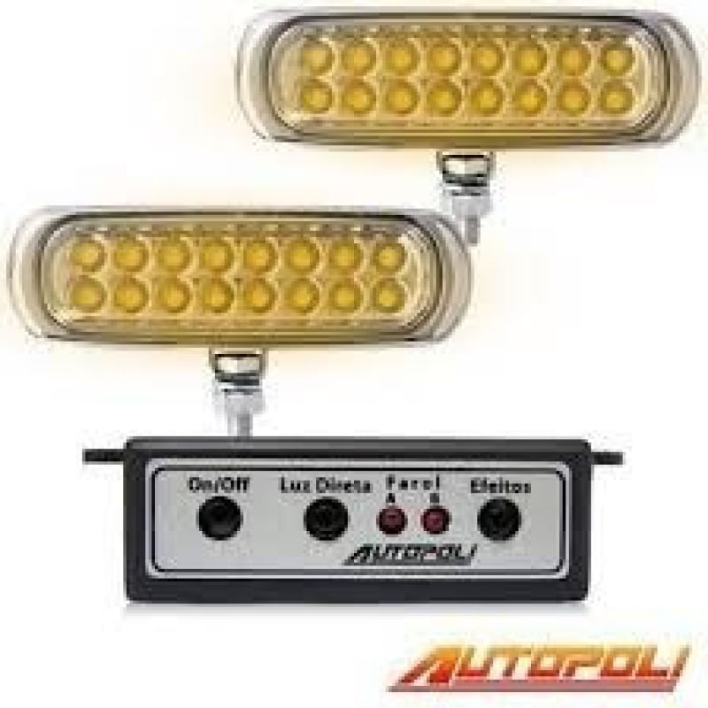 Farol Strobo Estrobo Safetycar Luz Milha Slim Led Amarelo Carcaça Cromada Par