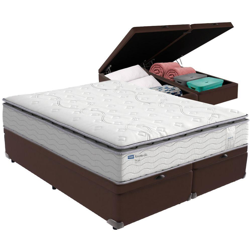 Cama Box Baú Marrom E Colchão Amsterdã Molas Ensacadas Queen Probel