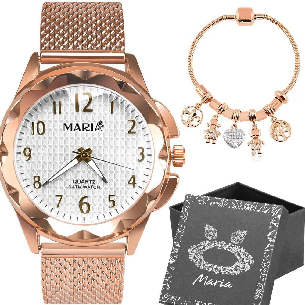 Relogio Feminino Rosê Aço Prova Dagua + Caixa + Pulseira