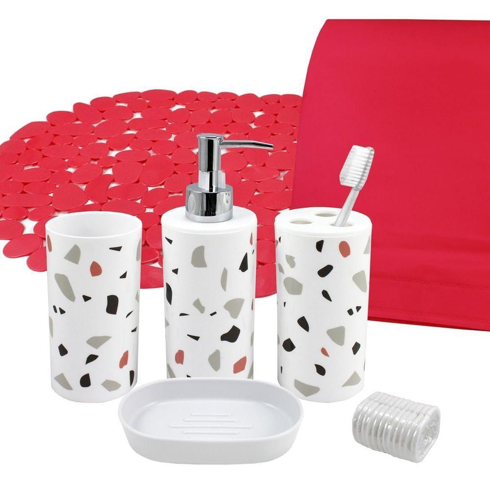 Kit Banheiro Com 7 Peças Jacki Design Vermelho