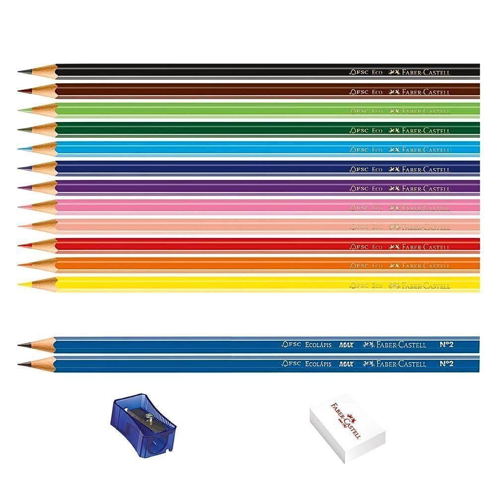 Kit Escolar Lápis De Cor Sextavado Com 12 Cores Faber-castell