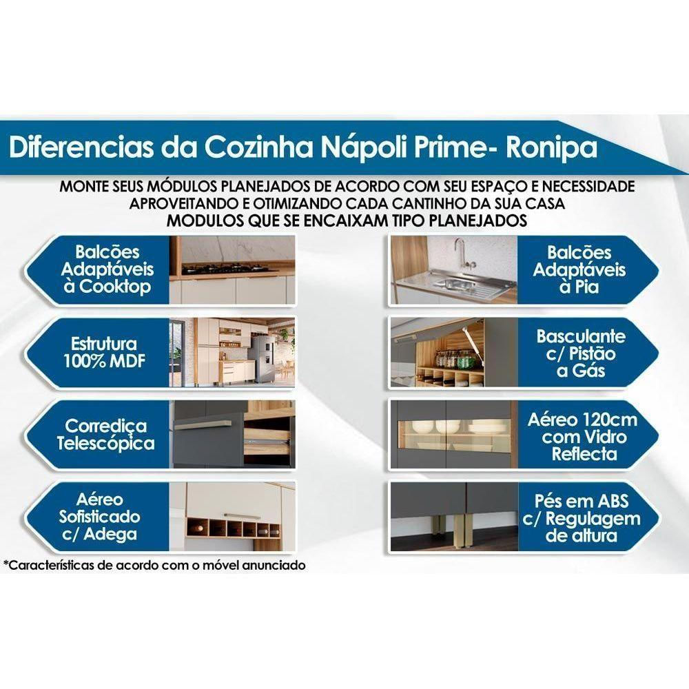 Gabinete P- Pia Cozinha Balcão Nápoli Prime 3 Portas E 2 Gavetas C- Tampo 120cm Amendoa-grafite - Ronipa