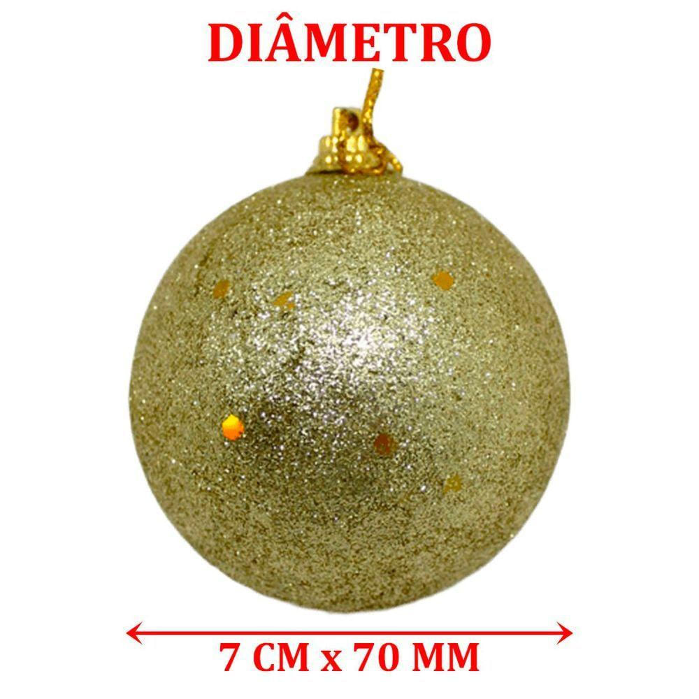 Kit 16 Bolas De Natal Glitter Dourada Enfeite Natalino 70mm