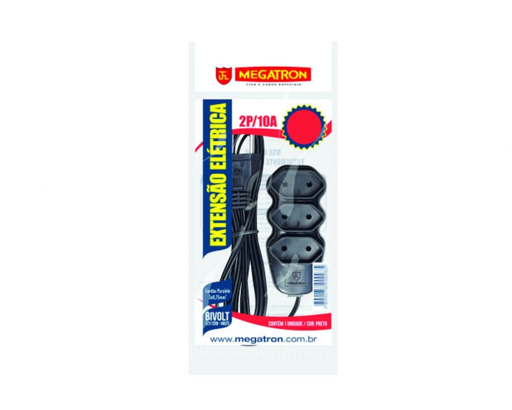 Extensao Megatron Par Bipolar Biv 01,5M 2X0,75Mm Preto