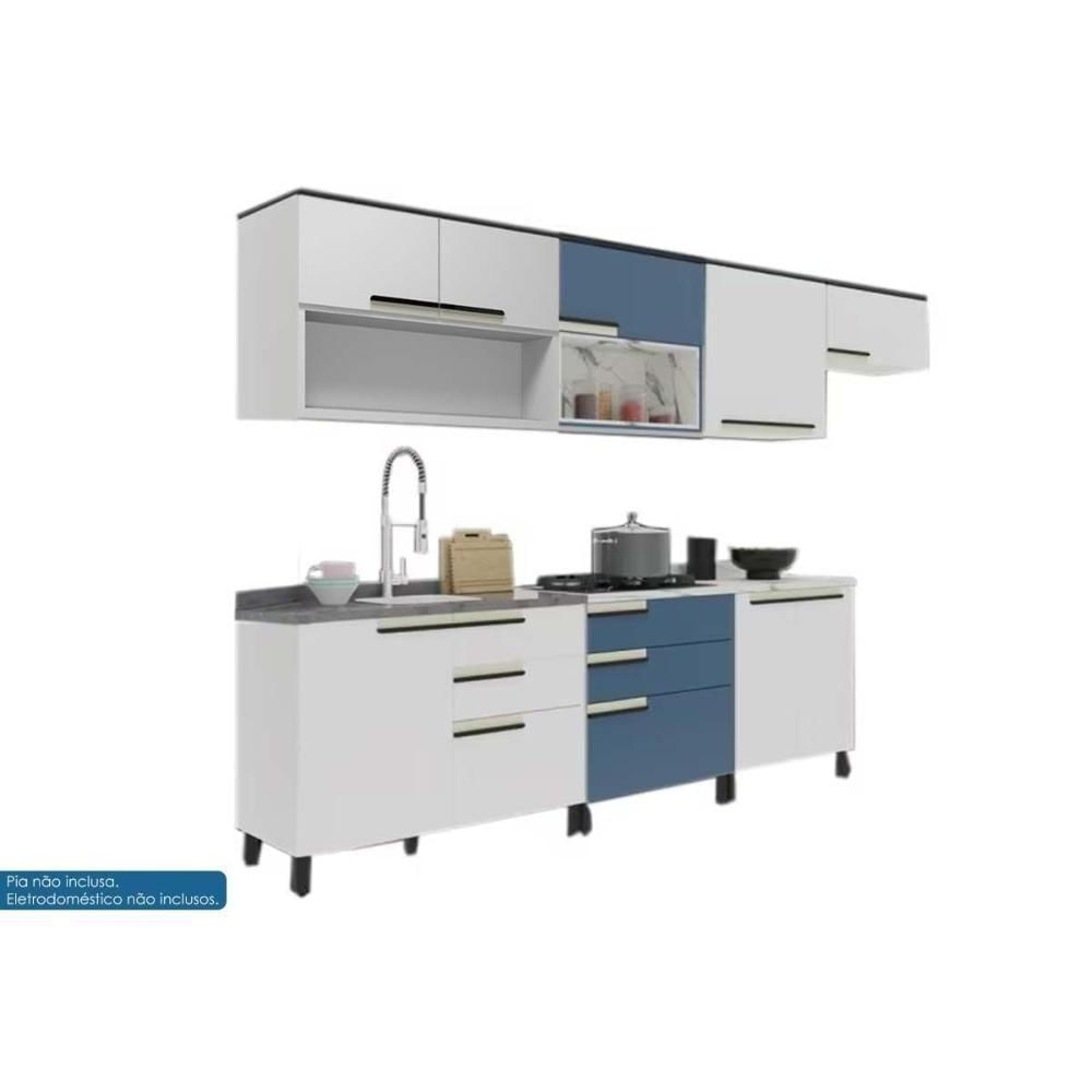 Cozinha Completa Manhattan 9 Peças (4Aéreos+3Balcões+2Complementos) C9P155 Branco/Azul - Herval