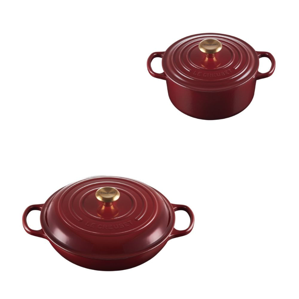 KIT LE CREUSET CAÇAROLA BUFFET 30CM E PANELA REDONDA 28CM EM FERRO FUNDIDO VERMELHO RHONE