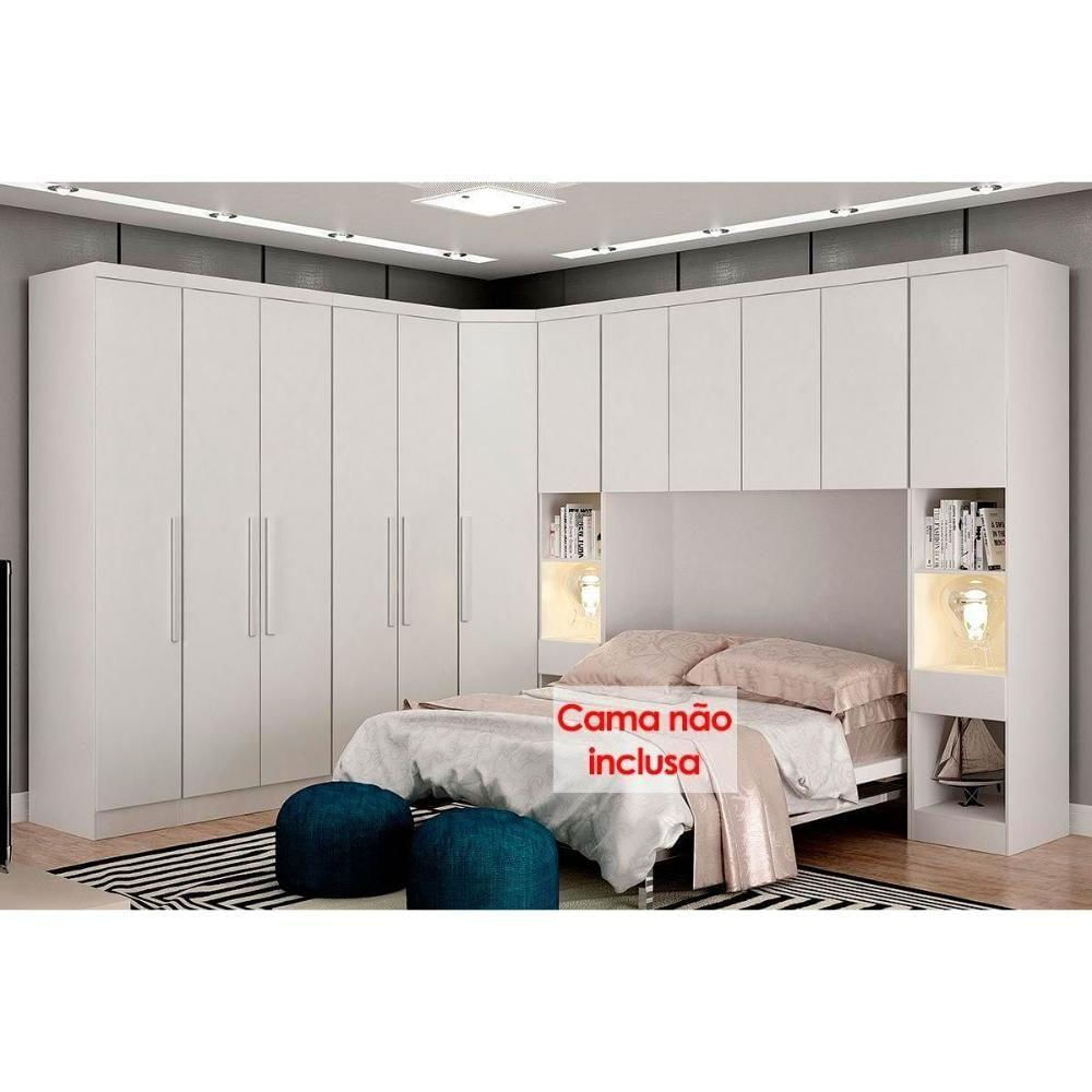 Quarto Casal Completo Rizon-linea 7 Peças ( 1 Armário Aéreo + 3 Guarda Roupas + 1 Closet Obliquo + 2 Complementos) Qcm106 Branco