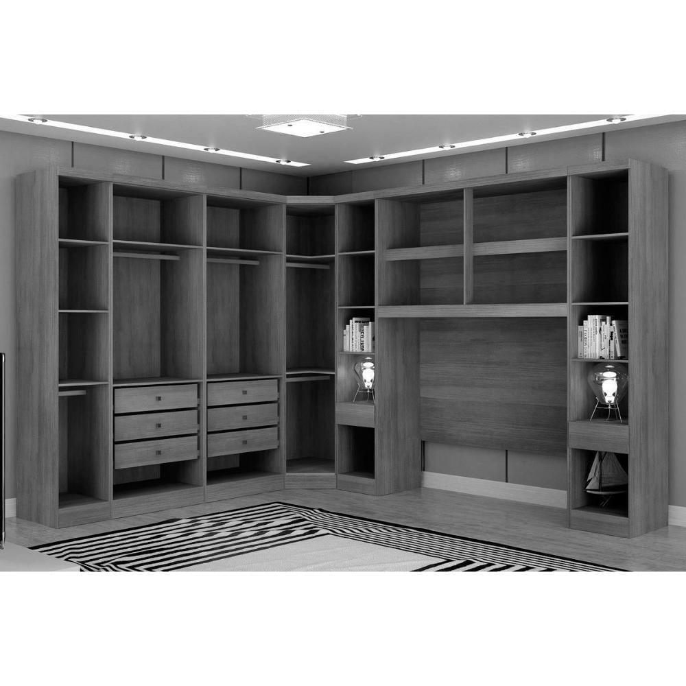 Quarto Casal Completo Rizon-linea 7 Peças ( 1 Armário Aéreo + 3 Guarda Roupas + 1 Closet Obliquo + 2 Complementos) Qcm106 Branco