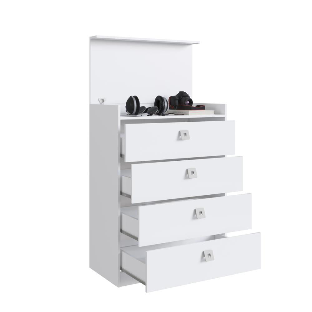 Cômoda 4 Gavetas Com Gabinete Oculto Lock Branco