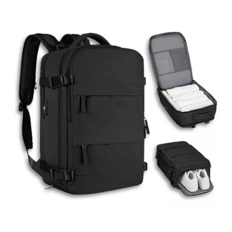 Mochila Mala Bolsa Expansiva Notebook USB para Viagem Escola Academia Trabalho Esporte Único / Cinza