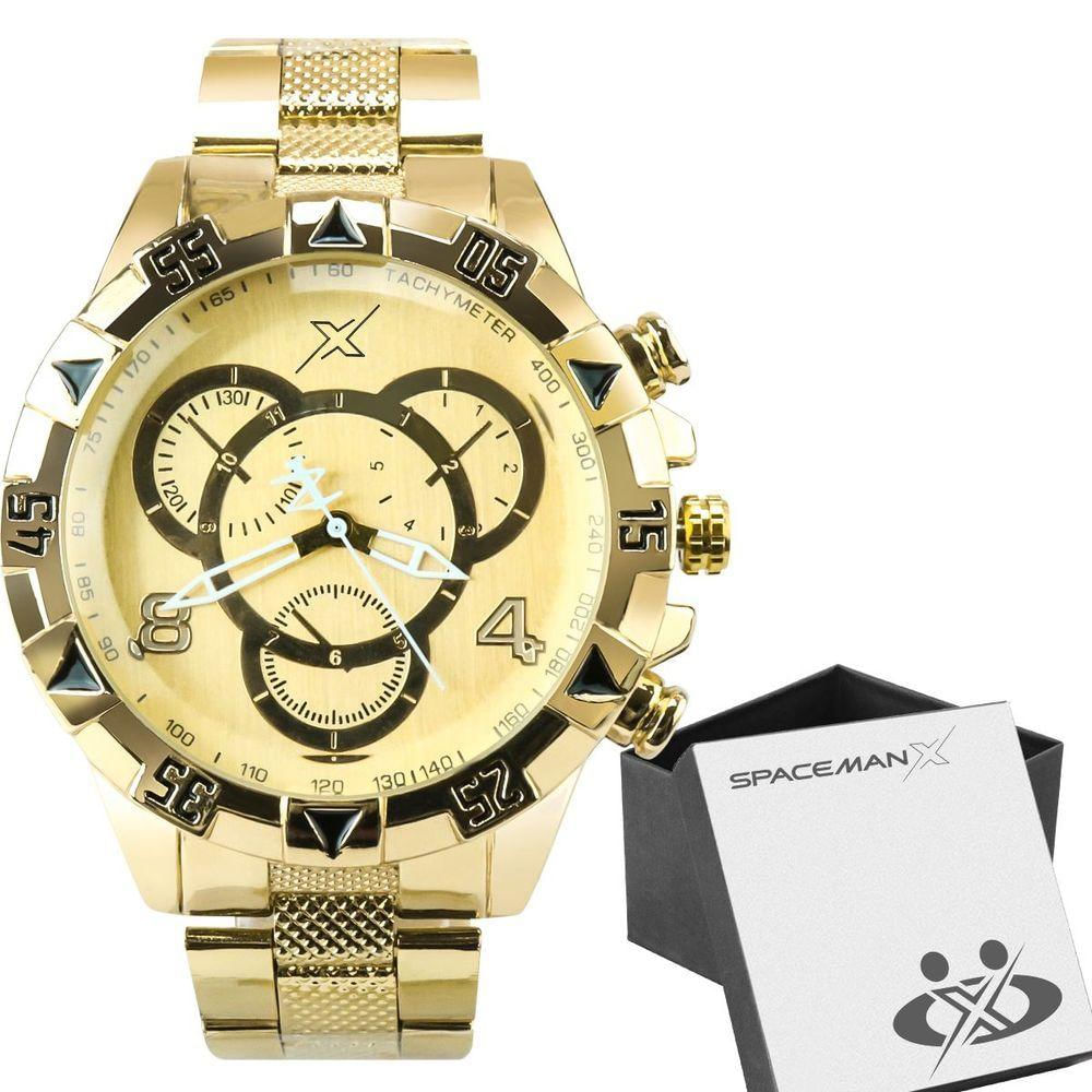 Relogio Masculino Aço Dourado Inoxidavel + Caixa Premium