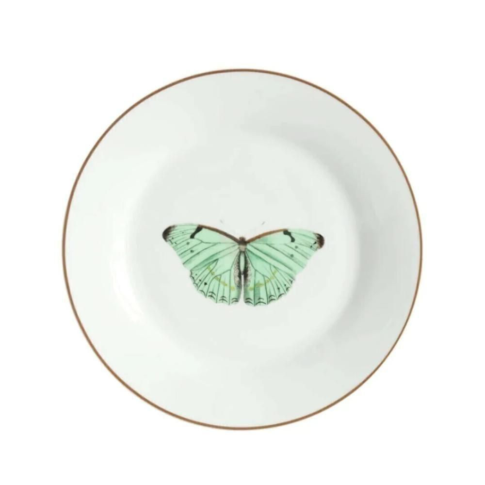 Prato Para Sobremesa Borboleta Porcelana Cerâmica 19cm Branco