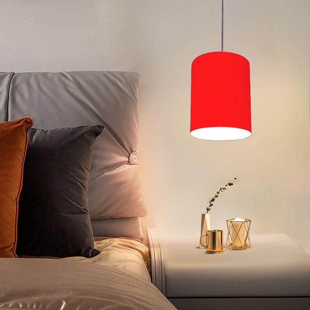 Luminária Pendente Vivare Free Lux Md-4103 Cúpula Em Tecido Vermelho Da Canopla Canopla Branca E Fio Cristal