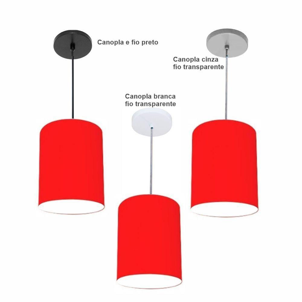 Luminária Pendente Vivare Free Lux Md-4103 Cúpula Em Tecido Vermelho Da Canopla Canopla Branca E Fio Cristal