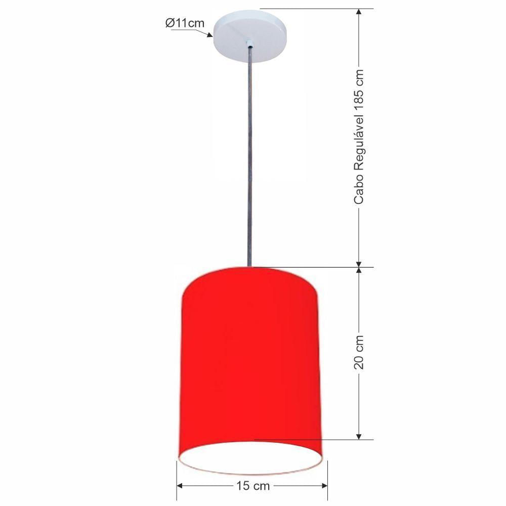 Luminária Pendente Vivare Free Lux Md-4103 Cúpula Em Tecido Vermelho Da Canopla Canopla Branca E Fio Cristal