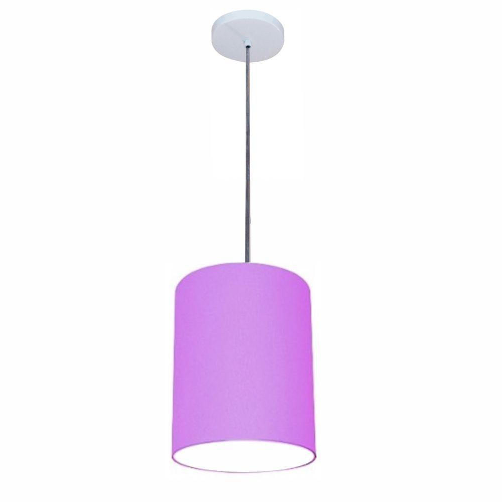 Luminária Pendente Vivare Free Lux Md-4103 Cúpula Em Tecido Lilás Da Canopla Canopla Branca E Fio Cristal