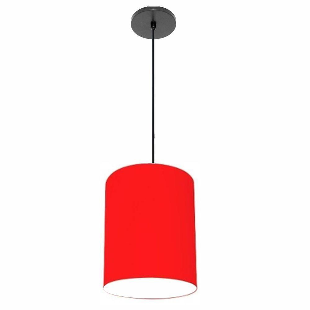 Luminária Pendente Vivare Free Lux Md-4103 Cúpula Em Tecido Vermelho Da Canopla Canopla Preta E Fio Preto