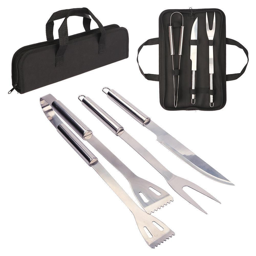 Kit Churraco Estojo Com 3 Utensílios Em Inox + Bolsa De Viagem