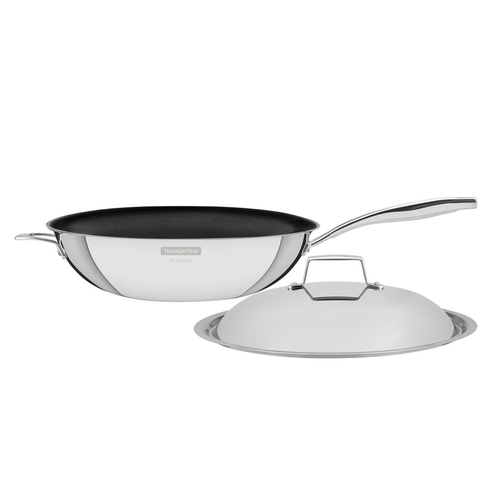 Wok Tramontina Grano em Aço Inox com Corpo Triplo Revestimento Interno em Antiaderente com Cabo 32 cm  5,2 L