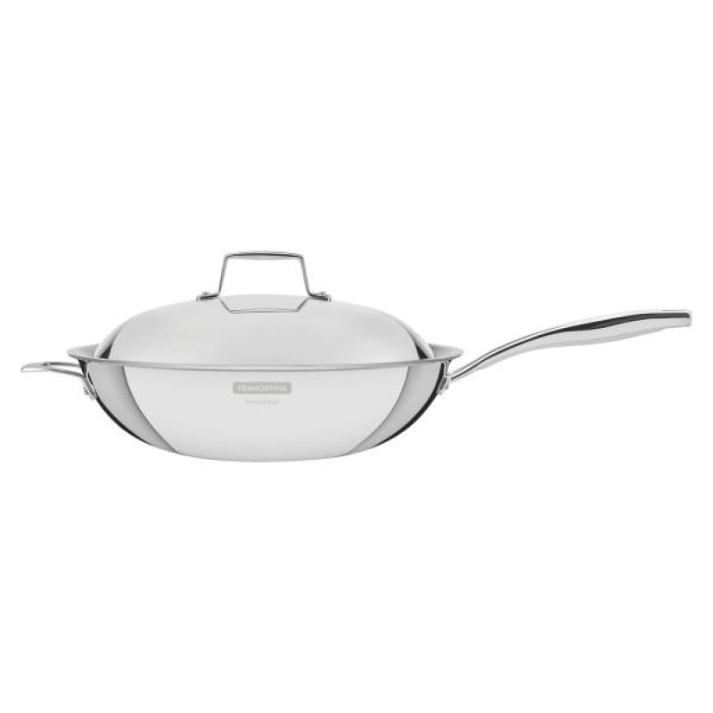 Wok Tramontina Grano em Aço Inox com Corpo Triplo Revestimento Interno em Antiaderente com Cabo 32 cm  5,2 L