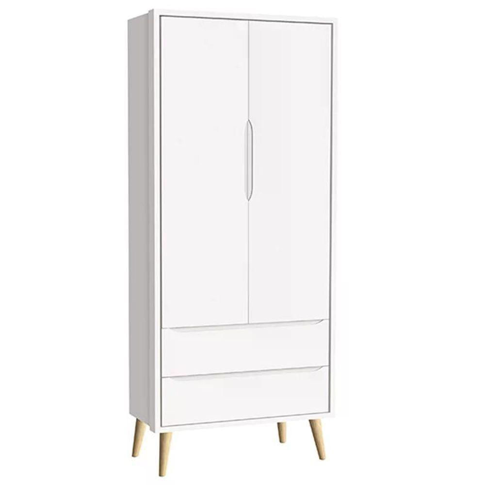 Quarto Com Berço Theo E Guarda Roupa 2 Portas E Pés Madeira Natural Branco Fosco Reller Móveis Branco Fosco