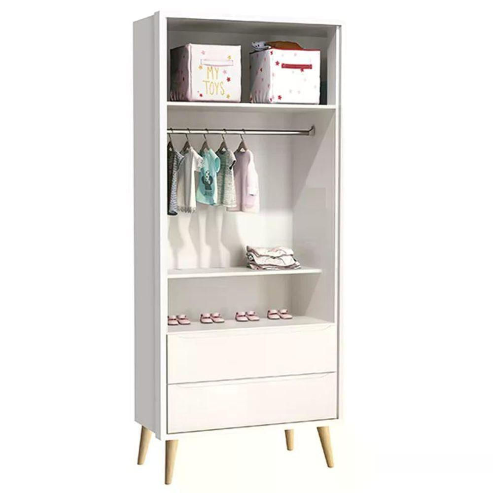 Quarto Com Berço Theo E Guarda Roupa 2 Portas E Pés Madeira Natural Branco Fosco Reller Móveis Branco Fosco