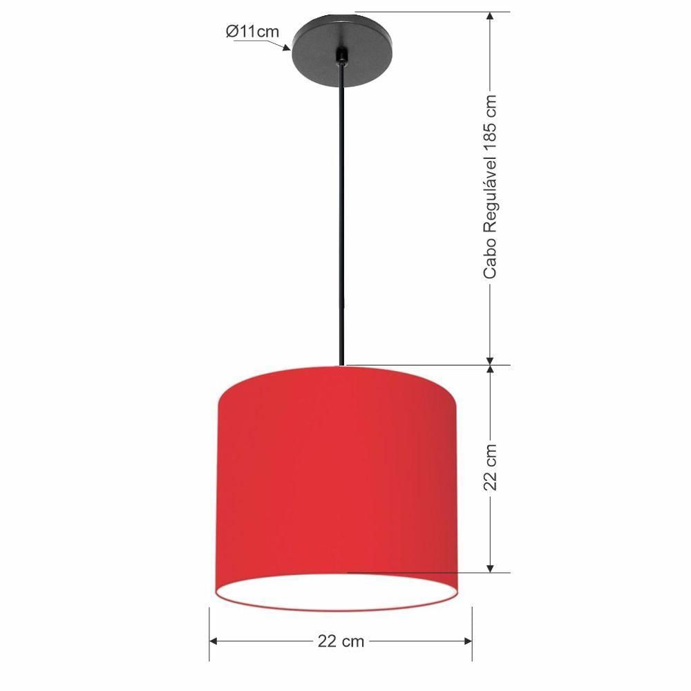 Luminária Pendente Vivare Free Lux Md-4105 Cúpula Em Tecido Vermelho Da Canopla Canopla Preta E Fio Preto